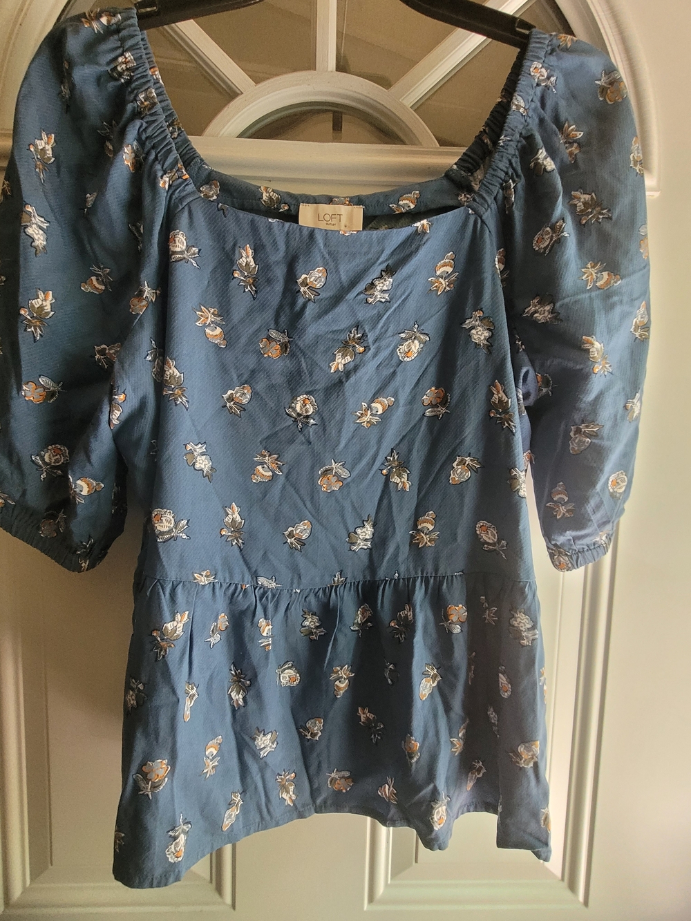 LOFT Womens Blue Floral Peplum Blouse